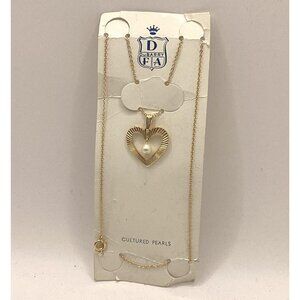 1960s Cultured Pearl Heart Pendant Necklace By DuBarry-NOS Vintage